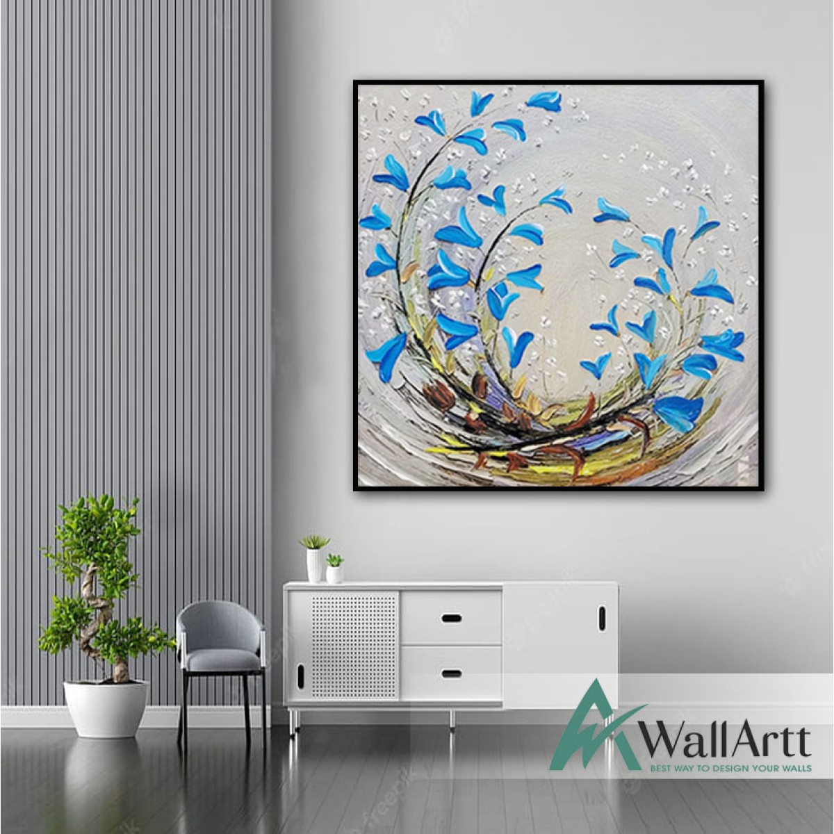 Abstract Blue Flower Tornado Textured Partial Oil Painting